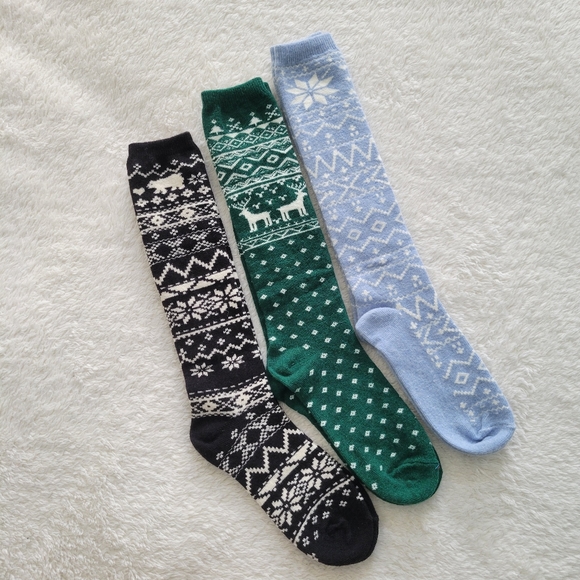 NWOT Old Navy wool-blend tall boot socks with fair isle patterns (lot of 3) - Picture 1 of 6